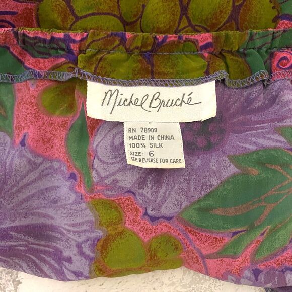 Michel Bruche VTG Purple Pink Floral Tropical Unlined Summer Artsy Tank Top 6 - Picture 5 of 9